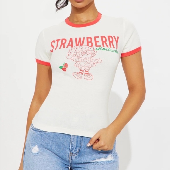 Fashion Nova Tops - Women’s Fashion Nova Strawberry Shortcake Ringer Short Sleeve Graphic Shirt XS